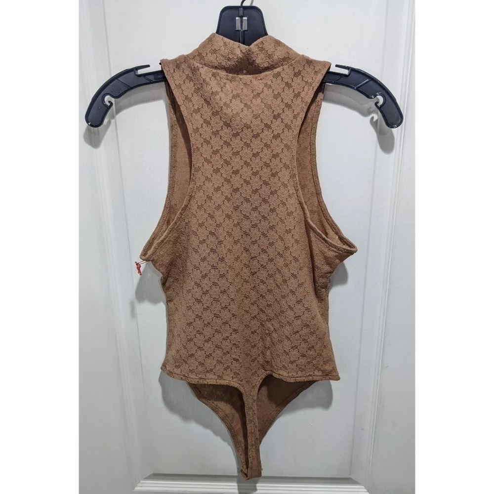 New Nordstrom Open Edit | Mock Neck Lace Bodysuit in Tan Mocha